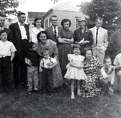 Omer Sayger; Leon Fry; Marilyn Evans; Bruce, Julia (Judy) Kish Dorrough; Joan (Joanne) , George Dorrough; Jon, Jim, Thelma Fry; Jeff, Sally, Joy, Don Sayger
